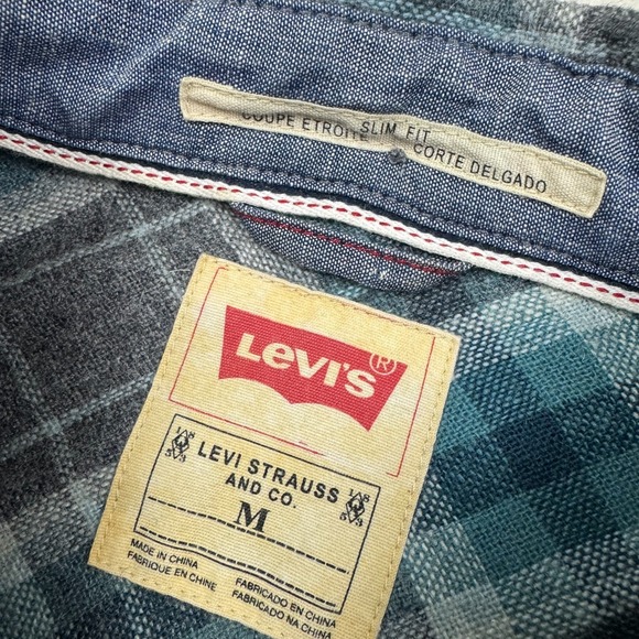 Levis Men's Green Plaid Wool Blend Double Pocket Button Down Long Sleeve Size M - Picture 4 of 14
